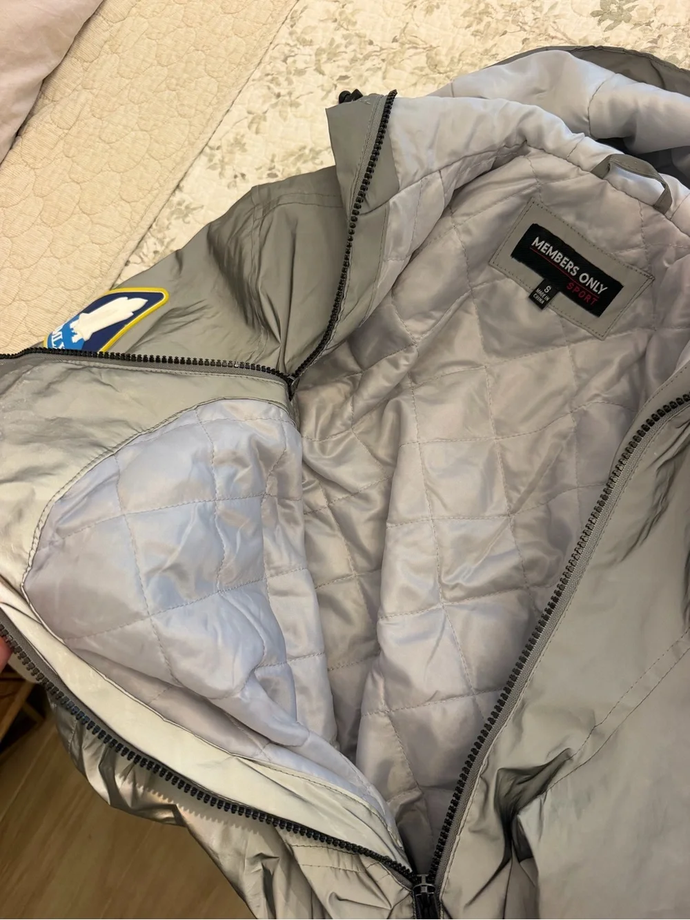 Members Only Light Gray Windbreaker Anorak with Patch